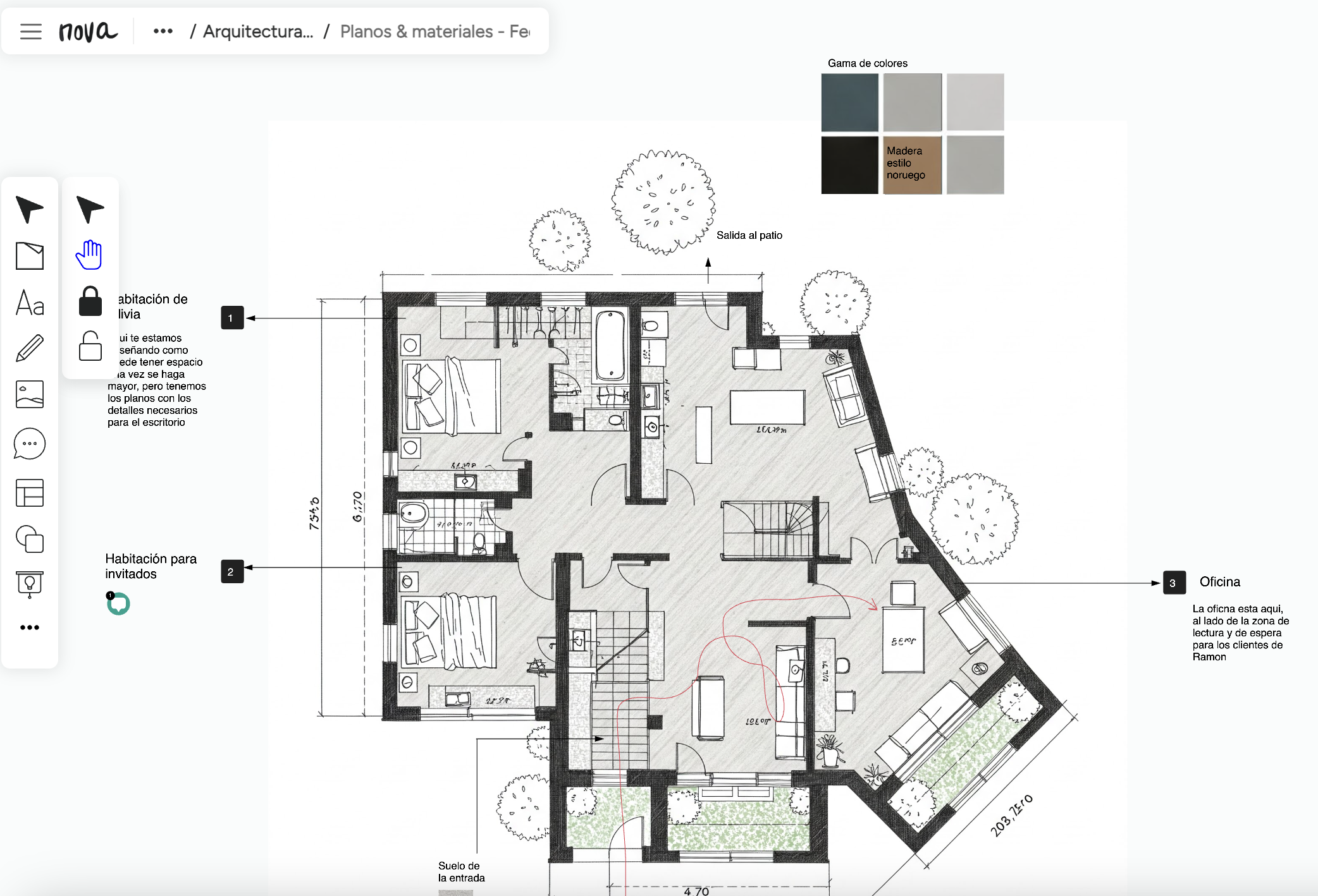 Plano en pizarra para arquitectos